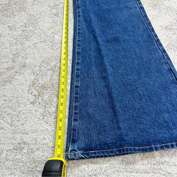 NWT Meshki Lennox Denim Strapless Top & Wide Leg Jeans Set XXS Tall Fit Blue - Picture 5 of 11